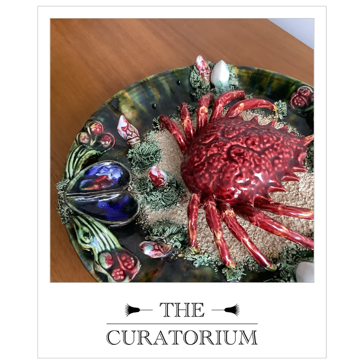 Portuguese majolica crab and shellfish hanging plate