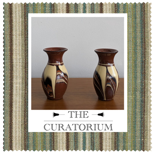 Pair of Troyan pottery stem vases, Bulgaria