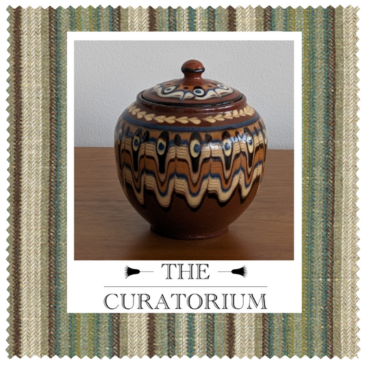 Troyan pottery lidded jar, Bulgaria