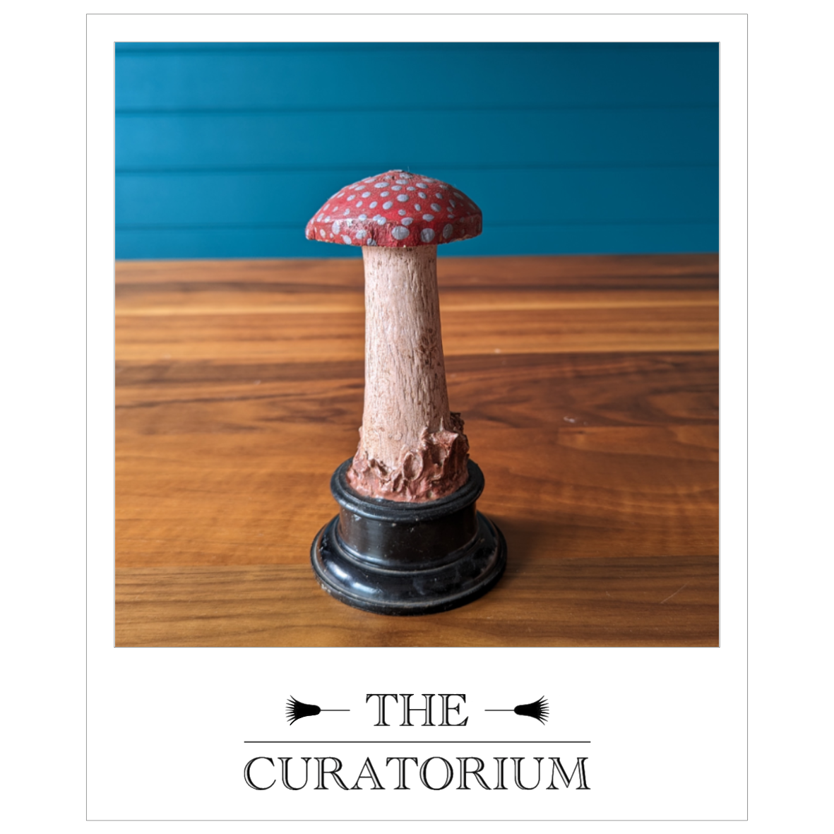 Antique painted wood botanical model of a mushroom