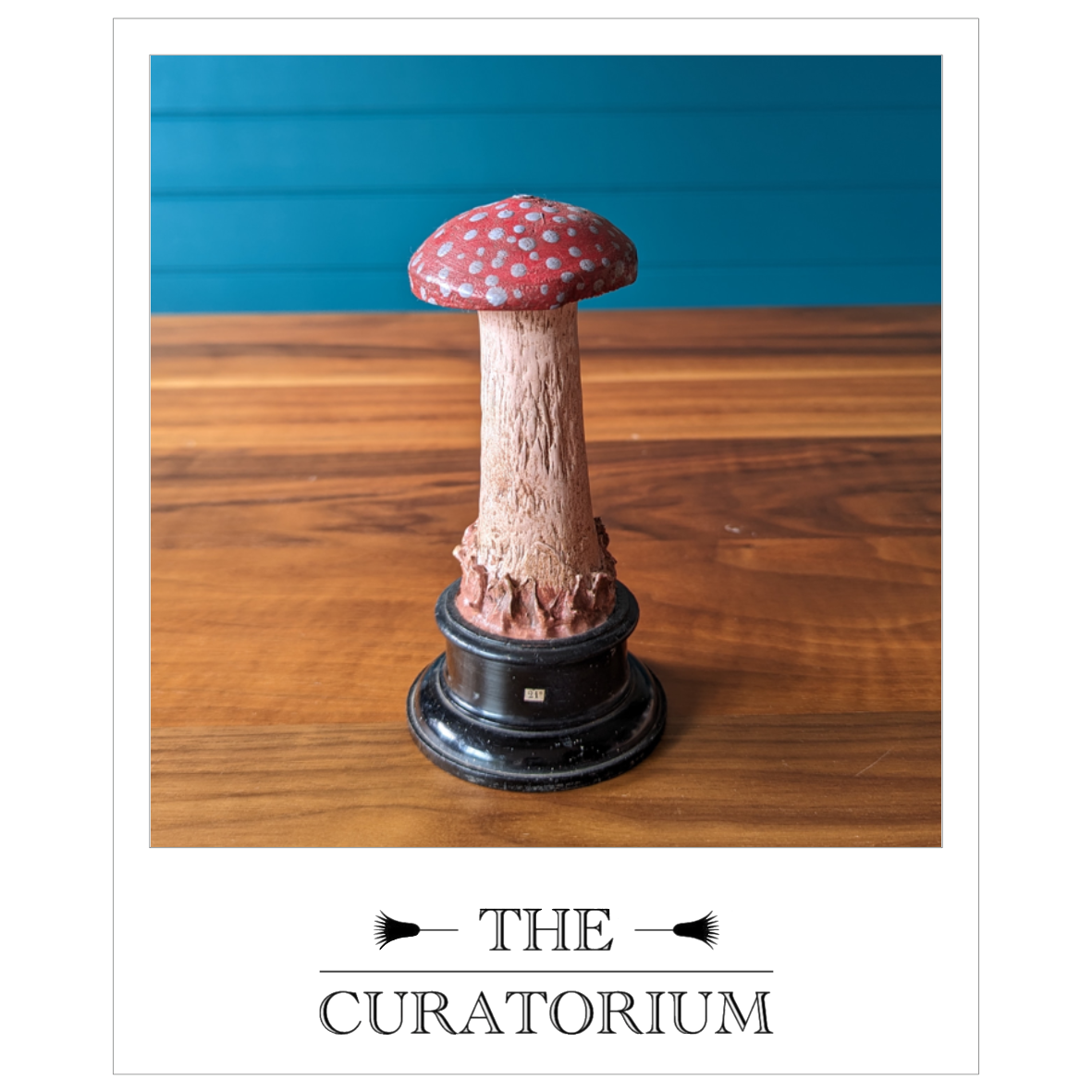 Antique painted wood botanical model of a mushroom