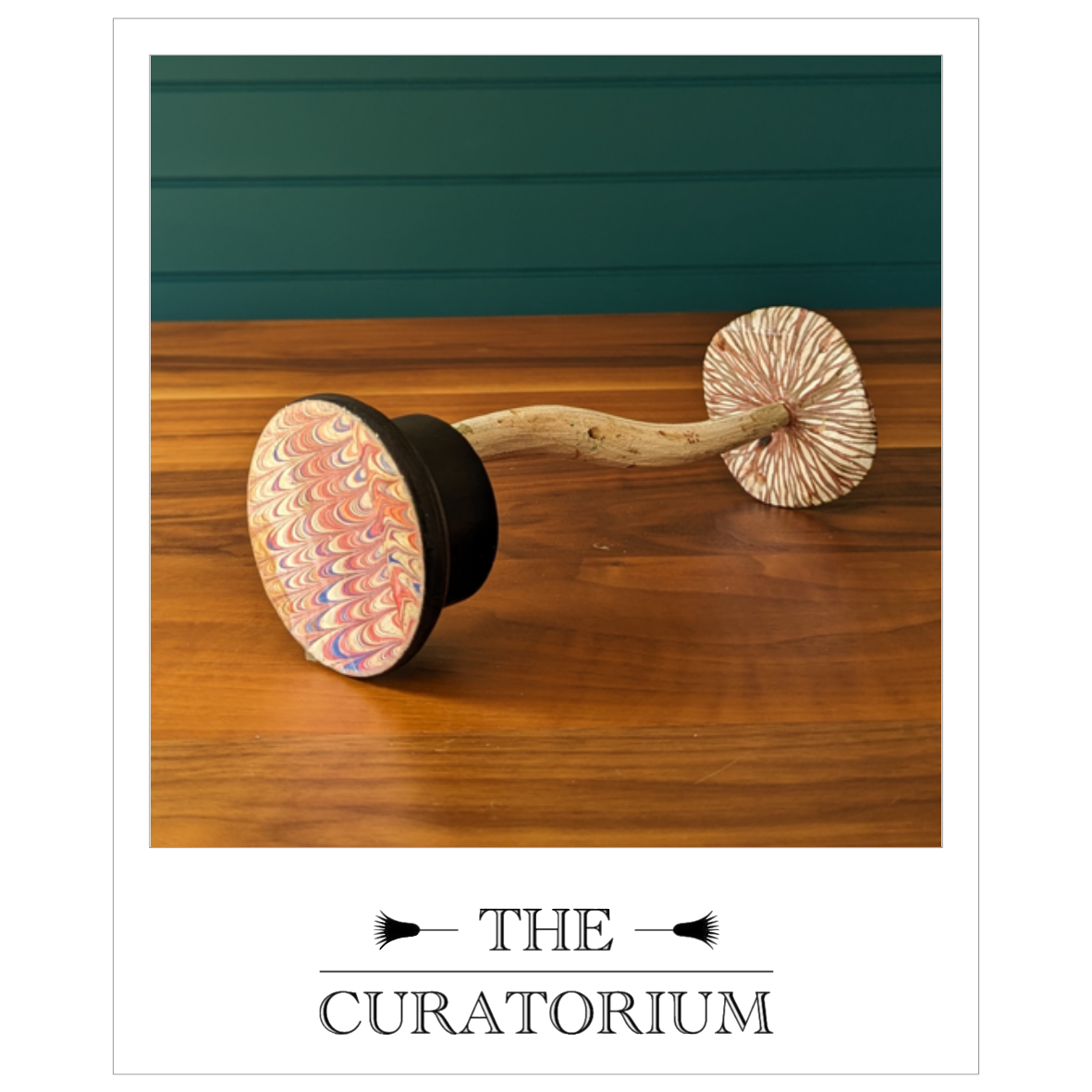 Antique painted wood botanical model of a mushroom