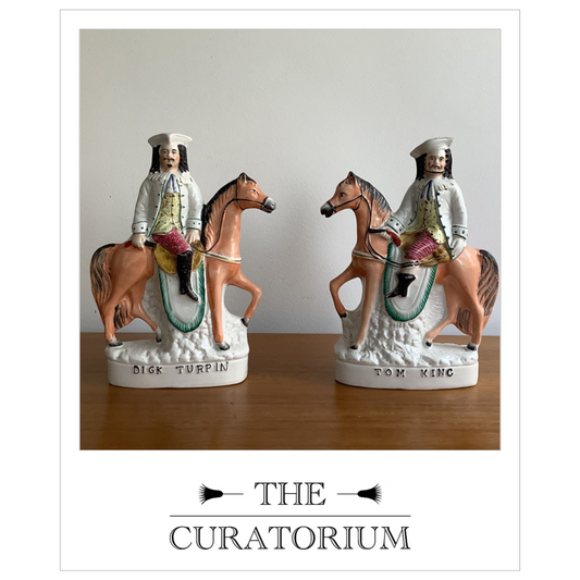 Pair of Staffordshire pottery flatback equestrian groups of Dick Turpin and Tom King, circa 1860